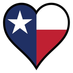 This is a picture of a heart with the Texas flag inside of it.